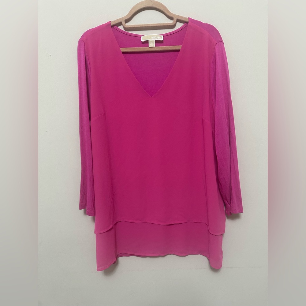 Michael Michael Kors Magenta Layered Chiffon Tunic Top XL